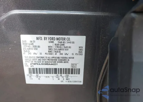 2021 Ford Edge Sel from USA, damaged, VIN 2FMPK4J9XMBA44231